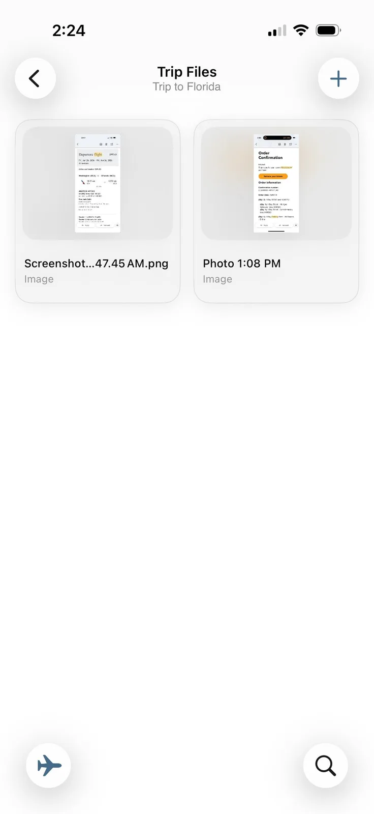 Trip Files vault with confirmations and PDFs