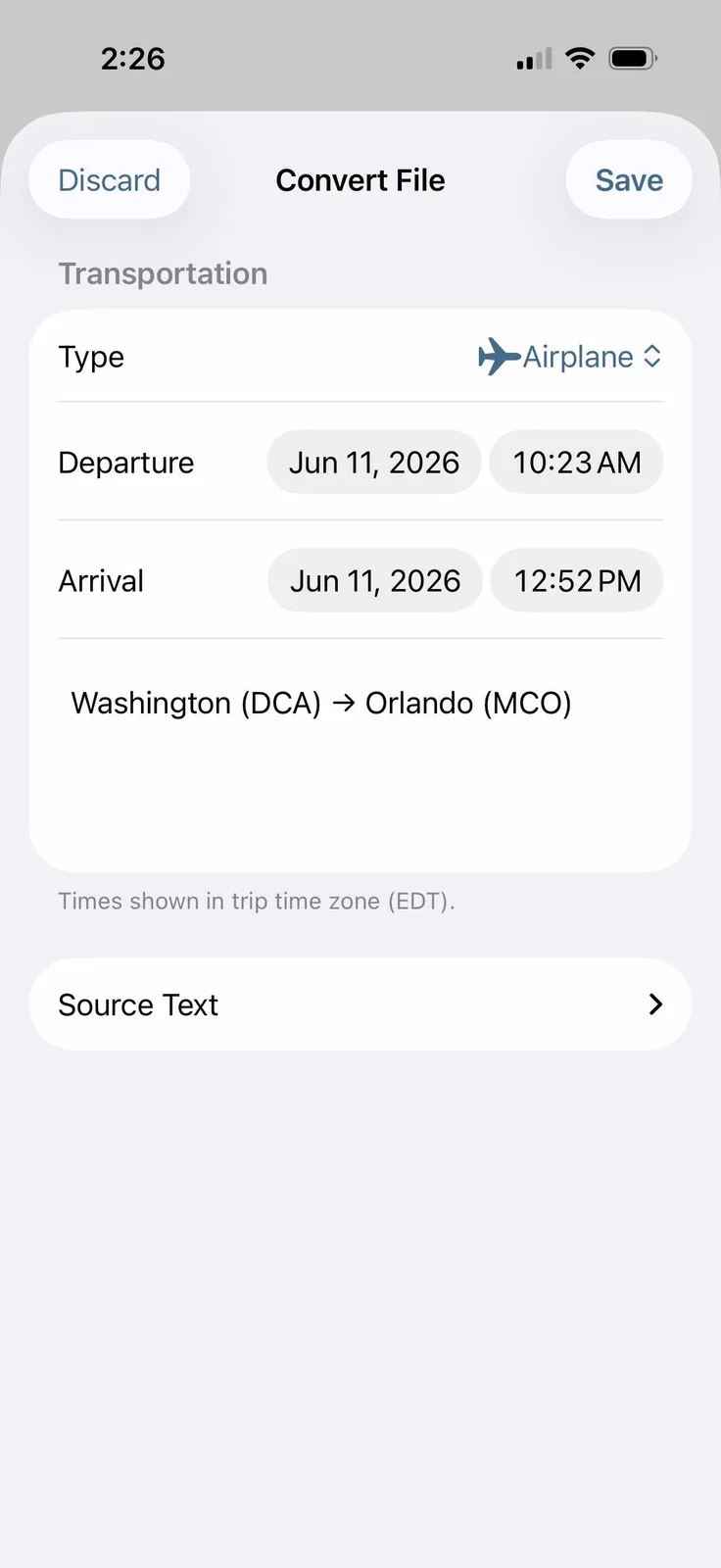 Review imported events before saving